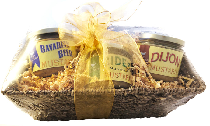 Gourmet Mustard Trio Gift Set in Seagrass Basket